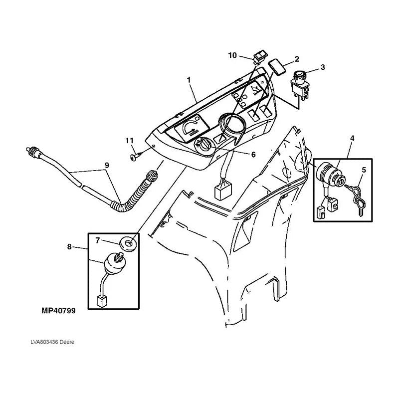 Ignition Switch AM879479 LVA803436 suitable for John Deere Tractor 2025R 2027R 2032R 2210 2305 2320 2520 2720 4010 4100 4110 4115