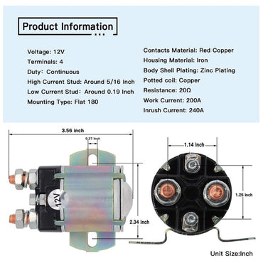 12V Solenoid JF2-H1950-00 suitable for Yamaha Golf Cart G2-G15 Gas 4-Cycle 1985+ 4 Terminal
