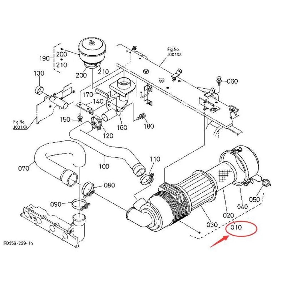Air Cleaner Assy RD411-42200 compatible with Kubota KX057 KX121 KX161 U45 U48 U55 Excavator