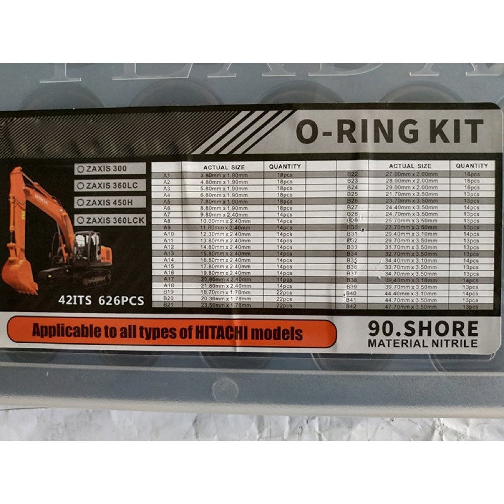 626PCS O-Ring Box O-Ring Kit suitable for Hitachi Excavator EX100 EX120 EX200 EX210