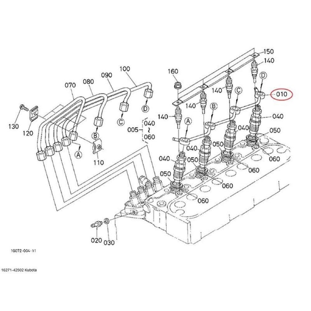 Overflow Pipe 16271-42502 suitable for Kubota V1505 V1305 Engine
