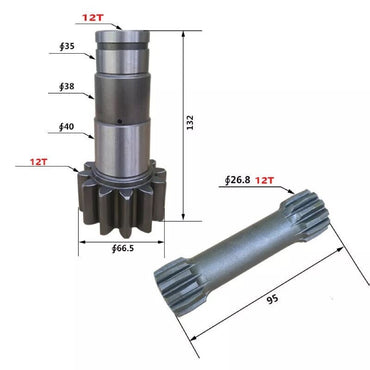 Swing Motor Pinion Shaft With Sun Shaft Gear for use with Kubota Excavator U17-3