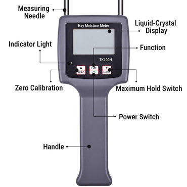 TK100H Portable Hay Moisture Meter High-Precision Moisture Tester with Integrated Probe for use with Accurate Forage Monitoring and Spoilage Prevention