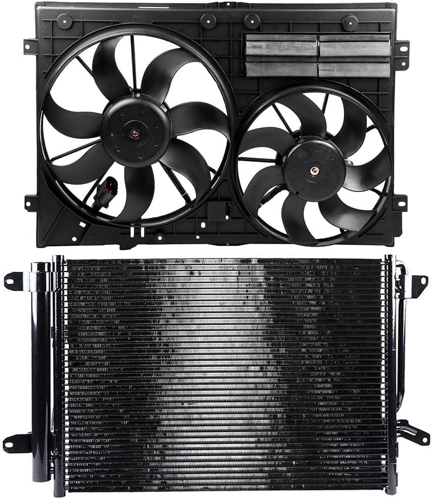 620-805 Cooling Fan + 3889 Condenser Replacement for 2012-2014 Volkswagen Beetle & 2011-2013 Jetta