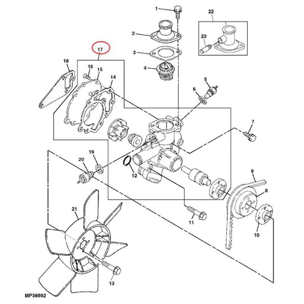 Water Pump AM881433 compatible with Yanmar Engine 3TNE74 3TNV76 3TNA72UJ2F John Deere Tractor X495 X595