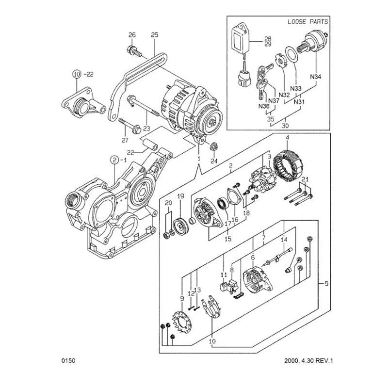 Ignition Switch 194215-52110 fits Yanmar Tractor FX20 FX24D FX28 FX32D FX42 Hyundai Skid Steer Loader HSL610 HSL810