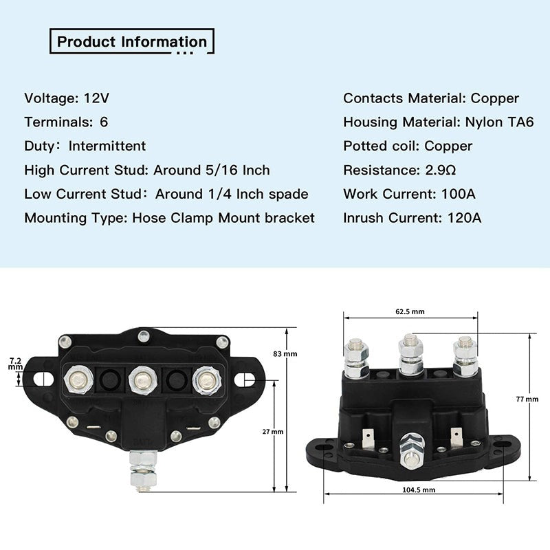 Winch Motor Reversing Solenoid Switch Intermittent Duty 214-1211A11 suitable for Trombetta Cole Hersee J & N 12V 6 Terminals