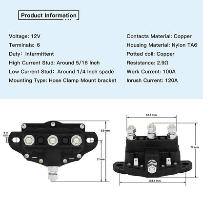 Winch Motor Reversing Solenoid Switch Intermittent Duty 214-1211A11 suitable for Trombetta Cole Hersee J & N 12V 6 Terminals