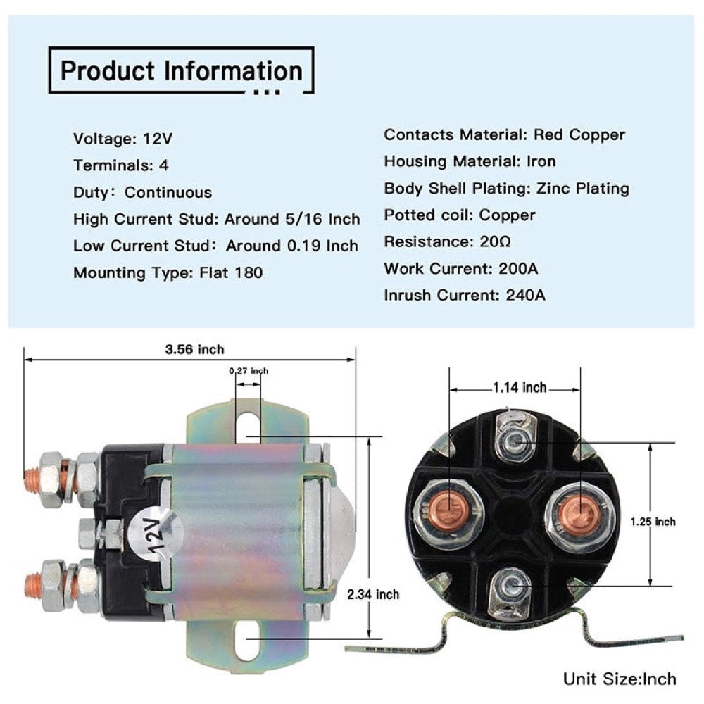 12V Solenoid JF2-H1950-00 suitable for Yamaha Golf Cart G2-G15 Gas 4-Cycle 1985+ 4 Terminal