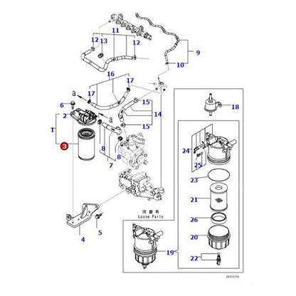Fuel Filter YM129A00-55800 for use with Komatsu Engine 4D88E-7 Excavator PC80MR-5 Loader WA100M-8