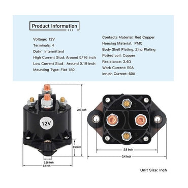 12V Starter Solenoid Relay 89-817109A3 fits Mercury Marine 75 80 90 100 105 115 V135 V150 V175 V200 V225 V250