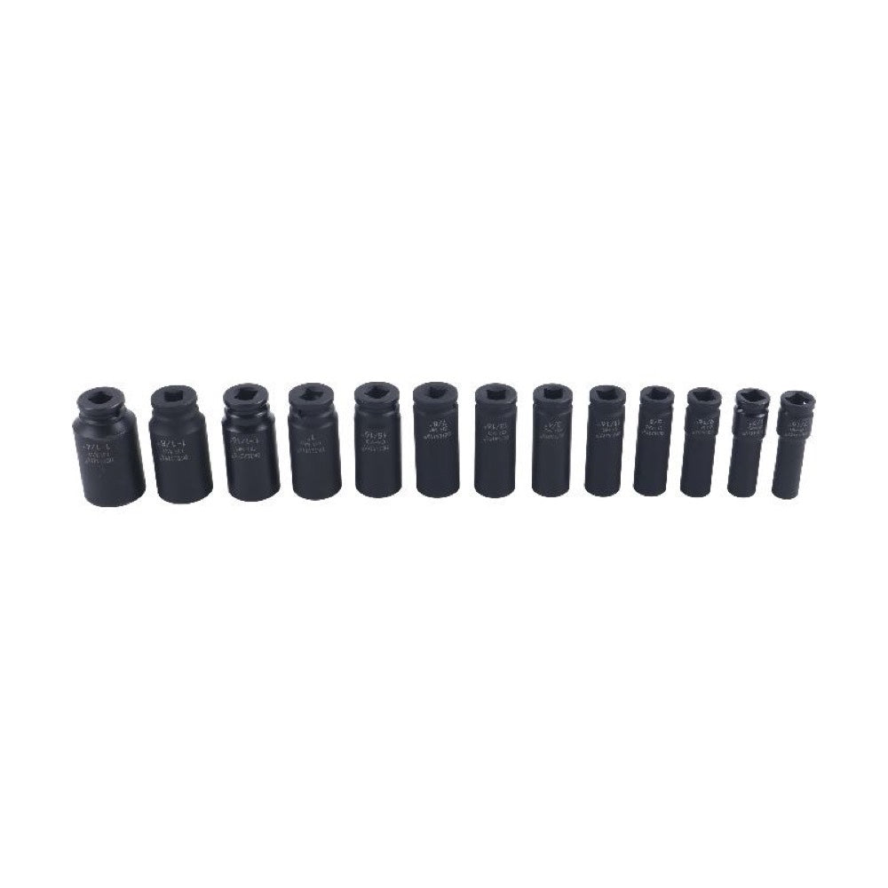 13 Pieces 1/2-Inch Drive Deep Impact Socket Set Heavy-Duty CR-MO Steel with Storage Case