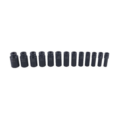 13 Pieces 1/2-Inch Drive Deep Impact Socket Set Heavy-Duty CR-MO Steel with Storage Case