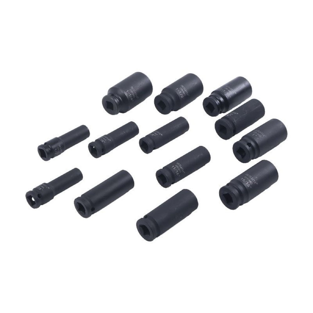 13 Pieces 1/2-Inch Drive Deep Impact Socket Set Heavy-Duty CR-MO Steel with Storage Case