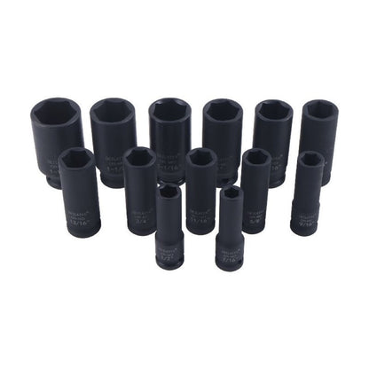 13 Pieces 1/2-Inch Drive Deep Impact Socket Set Heavy-Duty CR-MO Steel with Storage Case
