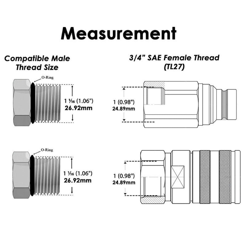 3/4" SAE - 5/8" Body Flat Face High Flow Hydraulic Quick Disconnect Coupler fits Bobcat Kubota CASE JCB Thomas Gehl Volvo ASV Skid Steers