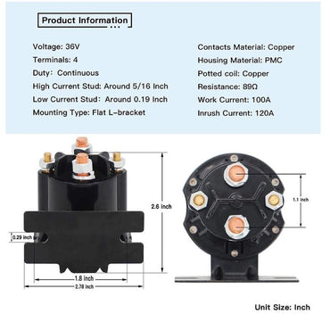 36V Continuous Heavy Duty Solenoid Relay Switch 609428 suitable for 2008-current EZGO Electric RXV Vehicles