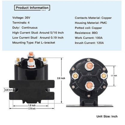 36V Continuous Heavy Duty Solenoid Relay Switch 609428 suitable for 2008-current EZGO Electric RXV Vehicles
