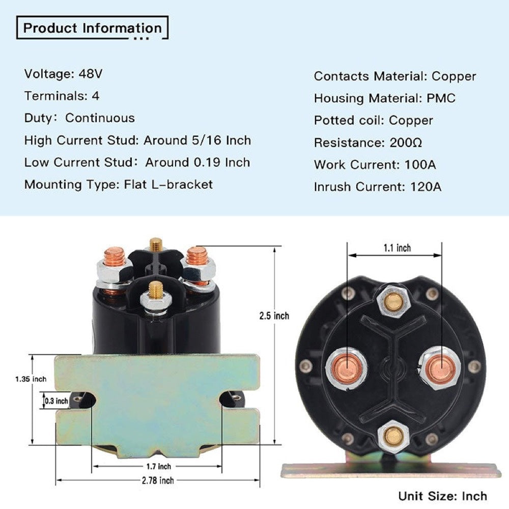 48V Solenoid Relay 648-4851-022-18 fits EZGO TXT 2010-Up & All MPT 800/1000 Golf Cart Trombetta