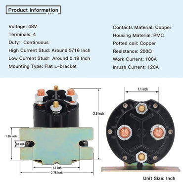 48V Solenoid Relay 648-4851-022-18 fits EZGO TXT 2010-Up & All MPT 800/1000 Golf Cart Trombetta