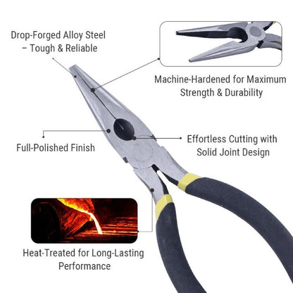 6 Inch Durable Long Nose Pliers with Double-Dipped Grips Low-Profile Design compatible with Precision in Tight Spaces