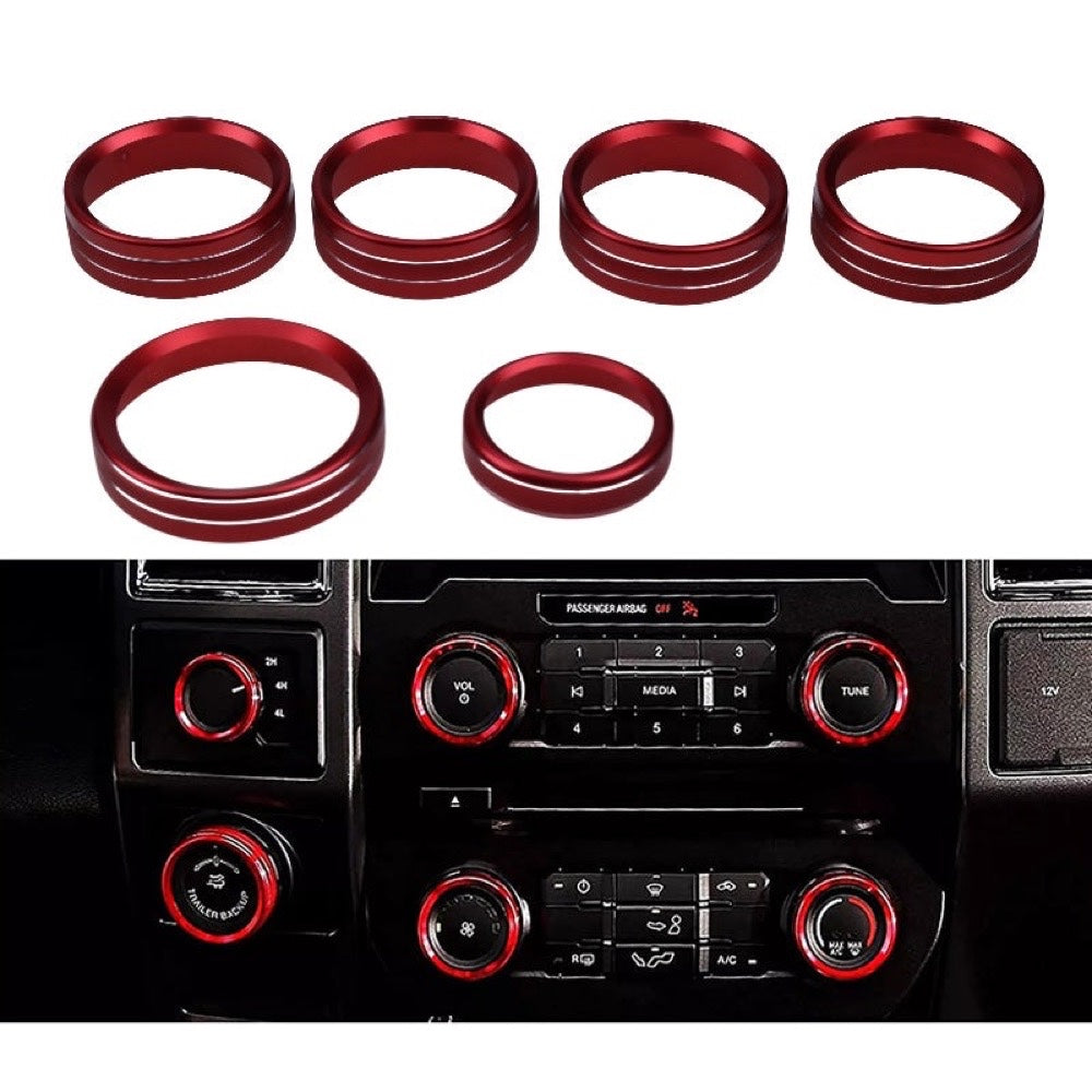 6 Pieces Air Conditioner Audio Switch Knob Ring Trim compatible with Ford Pickup Truck F150 F-150 XLT 2016-2018