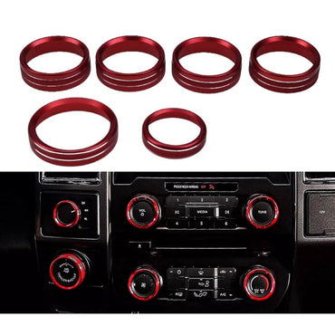 6 Pieces Air Conditioner Audio Switch Knob Ring Trim compatible with Ford Pickup Truck F150 F-150 XLT 2016-2018