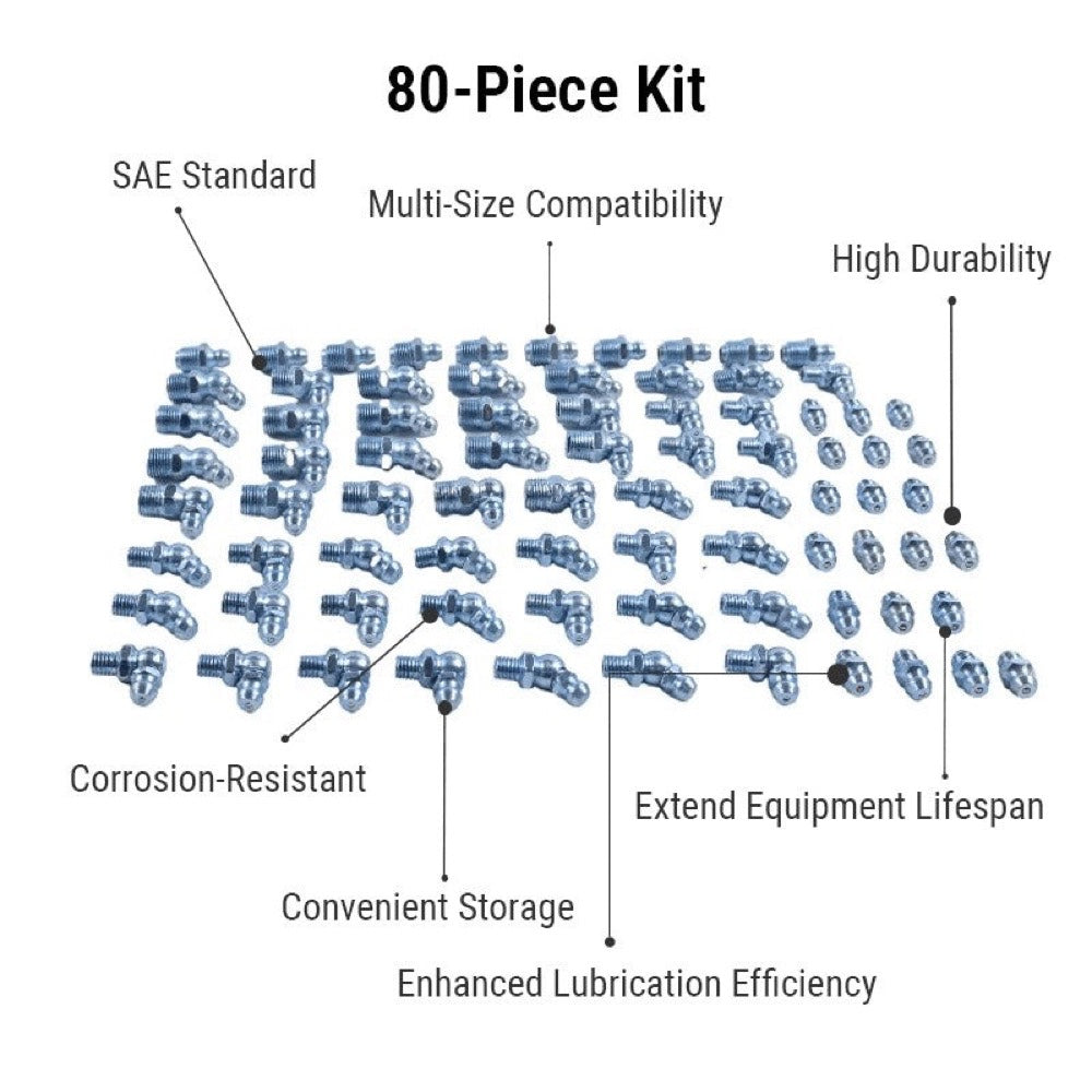 80 Pieces SAE Grease Fitting Kit 77700-06282 for use with Kubota Agricultural Construction Automotive Recreational Use
