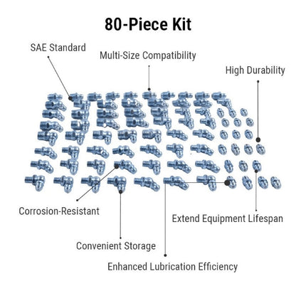 80 Pieces SAE Grease Fitting Kit 77700-06282 for use with Kubota Agricultural Construction Automotive Recreational Use