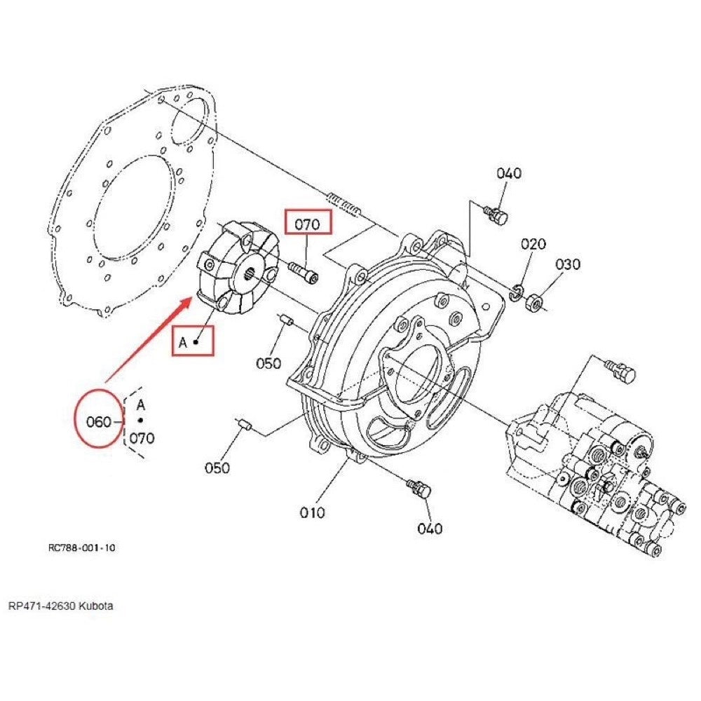 Coupling Assembly RC411-42630 RP471-42630 suitable for Kubota Excavator KX033-4 KX121-3 KX71-3 KX91-3 U35