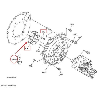 Coupling Assembly RC411-42630 RP471-42630 suitable for Kubota Excavator KX033-4 KX121-3 KX71-3 KX91-3 U35