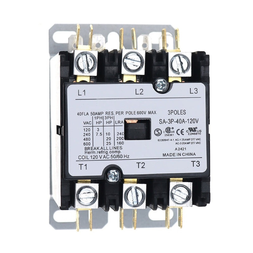 SA-3P-40A-120V Definite Purpose Contactor 3Poles 40FLA 120V AC Coil