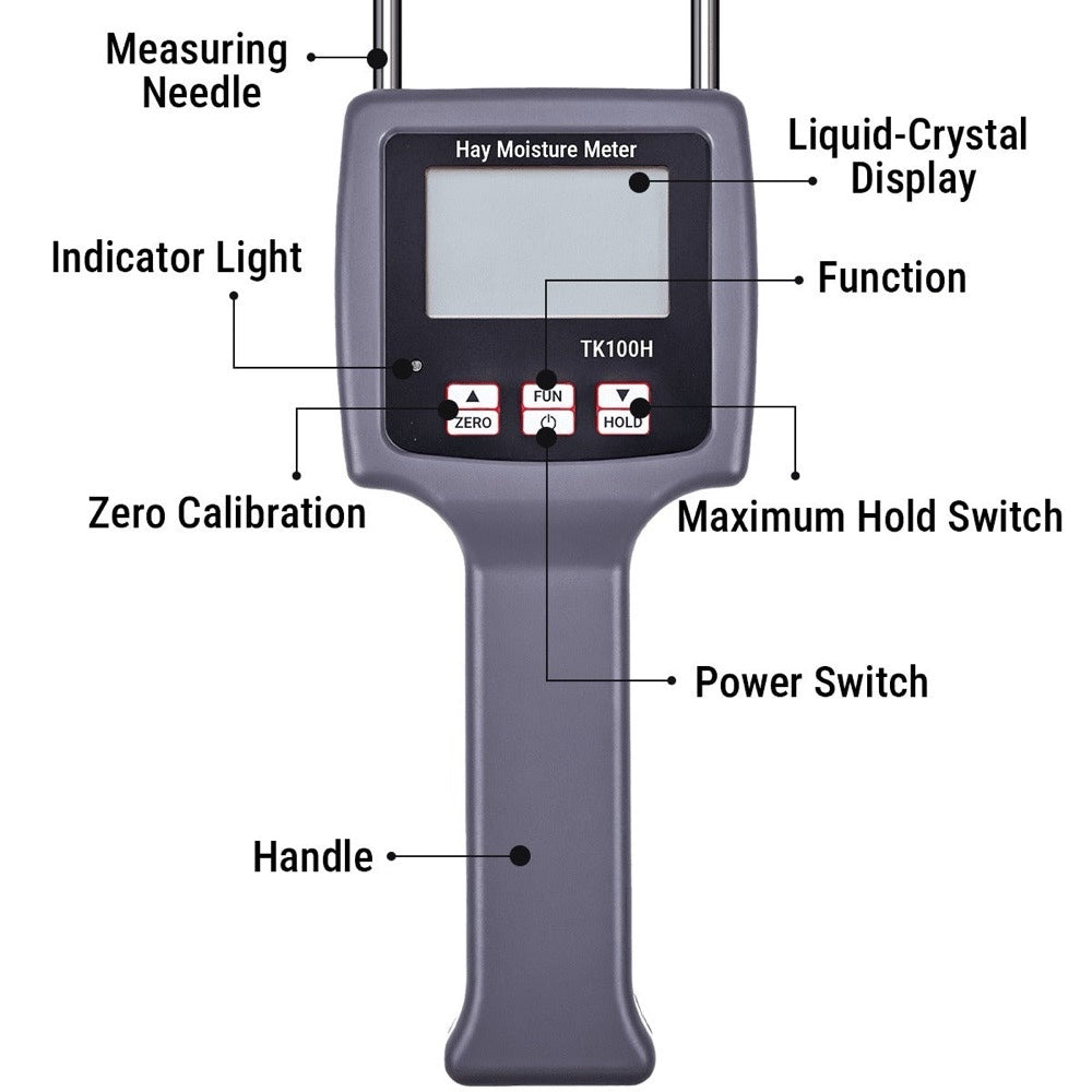 TK100H Portable Hay Moisture Meter High-Precision Moisture Tester with Integrated Probe for use with Accurate Forage Monitoring and Spoilage Prevention
