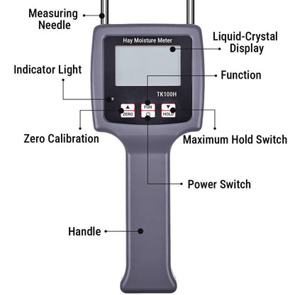 TK100H Portable Hay Moisture Meter High-Precision Moisture Tester with Integrated Probe for use with Accurate Forage Monitoring and Spoilage Prevention