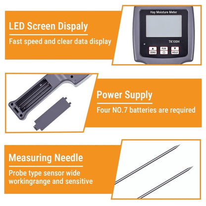 TK100H Portable Hay Moisture Meter High-Precision Moisture Tester with Integrated Probe for use with Accurate Forage Monitoring and Spoilage Prevention