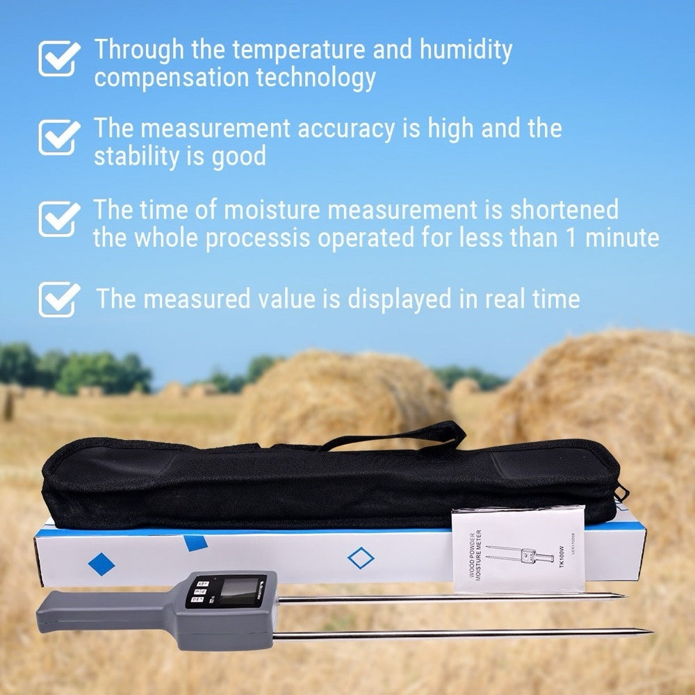 TK100H Portable Hay Moisture Meter High-Precision Moisture Tester with Integrated Probe for use with Accurate Forage Monitoring and Spoilage Prevention