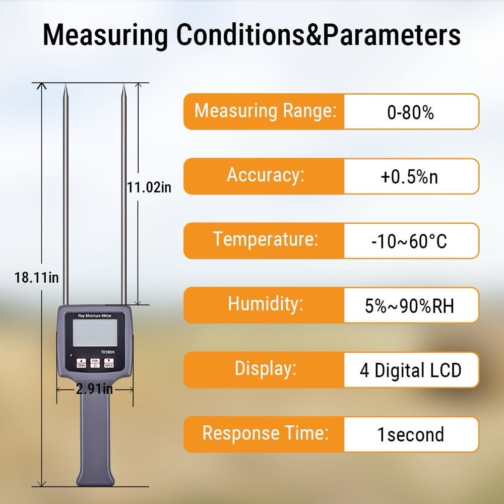 TK100H Portable Hay Moisture Meter High-Precision Moisture Tester with Integrated Probe for use with Accurate Forage Monitoring and Spoilage Prevention
